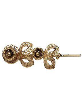 Corocraft Vintage Gold Tone Long Stem Flower Brooch, Signed
